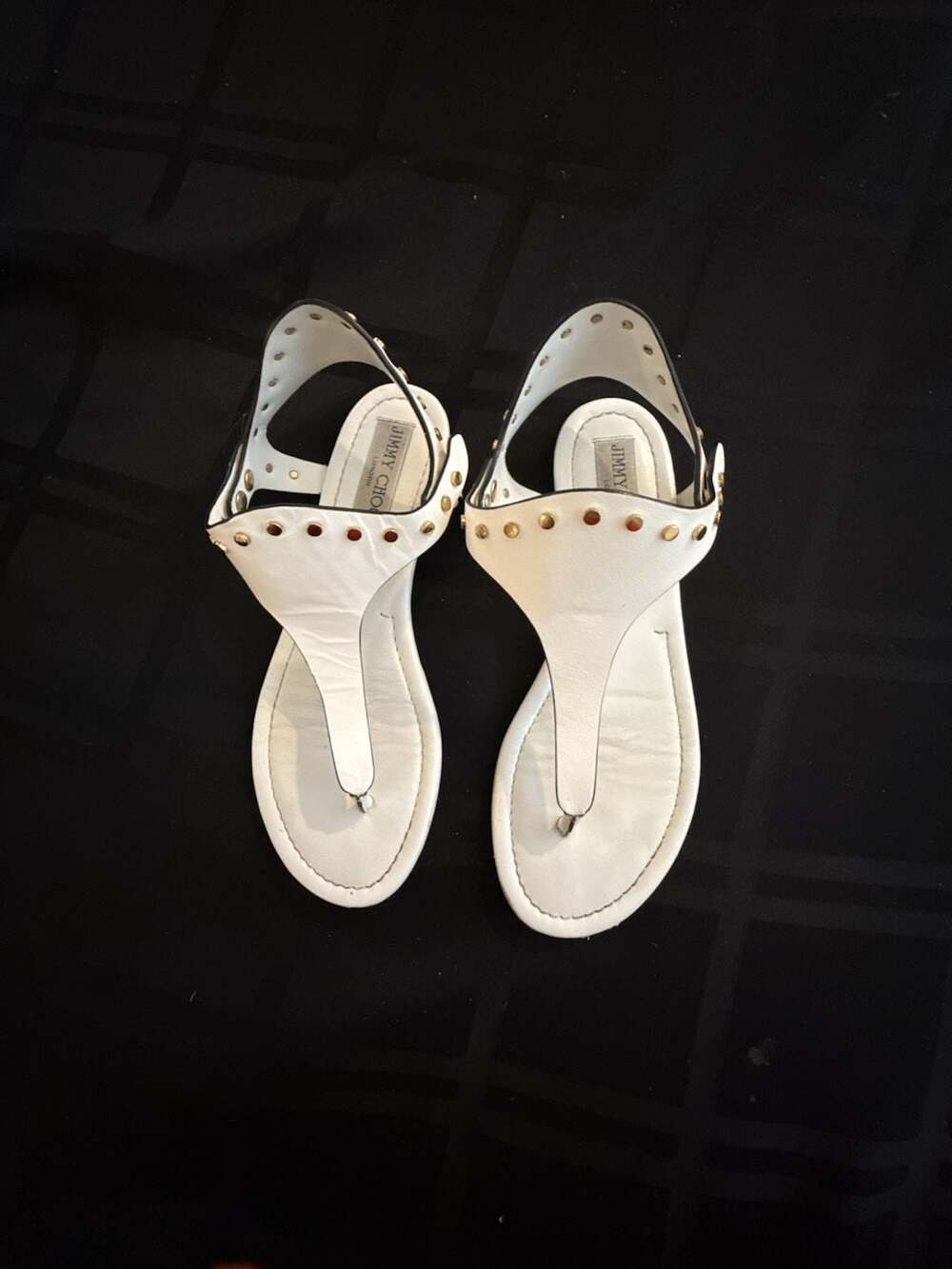 Jimmy Choo Leather Studded Accents Sandals White